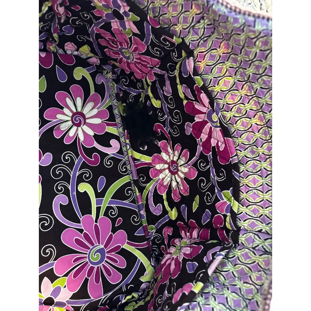 Vera Bradley quilted duffel bag green purple floral two handles weekender tote